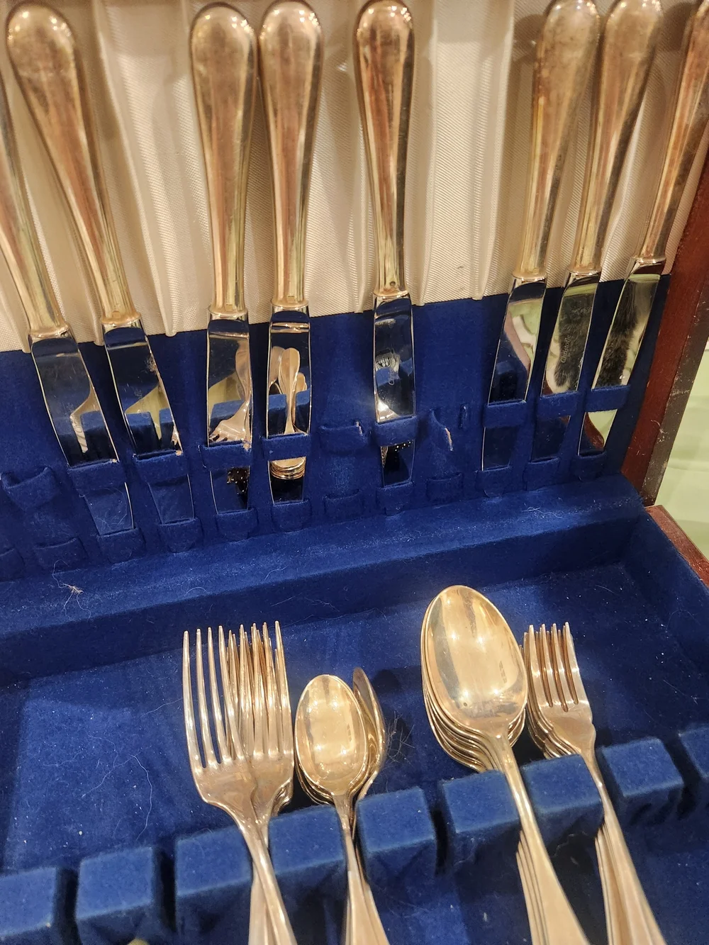Christofle Silver Fidelio Flatware Set with Blue Velvet Case